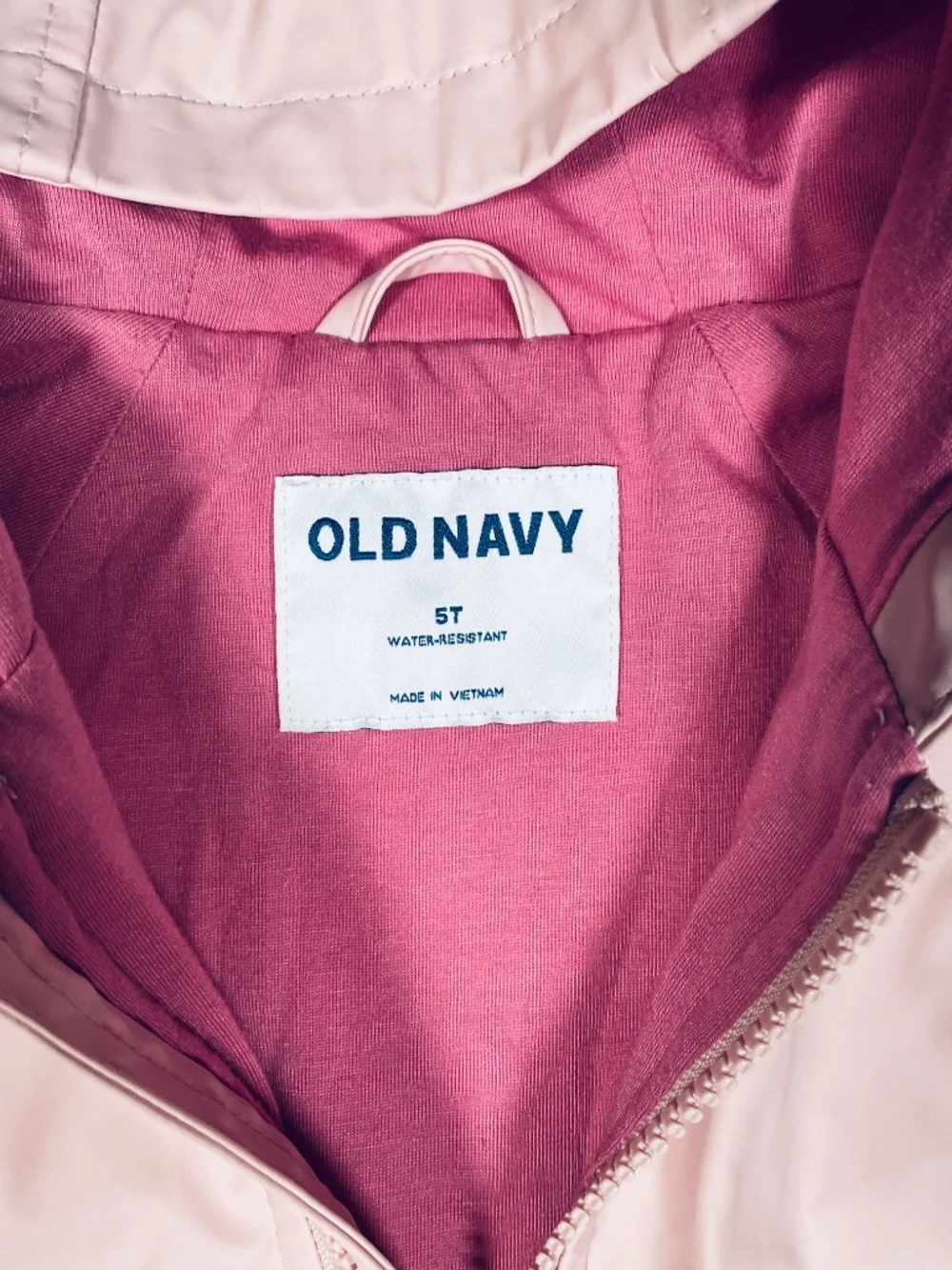 Old Navy Toddler Girls Pink Rain Jacket Terry Lined Hooded Water Resistant 5T